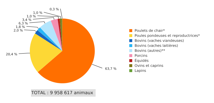 Cheptels en Wallonie (nombre d’animaux, 2023)